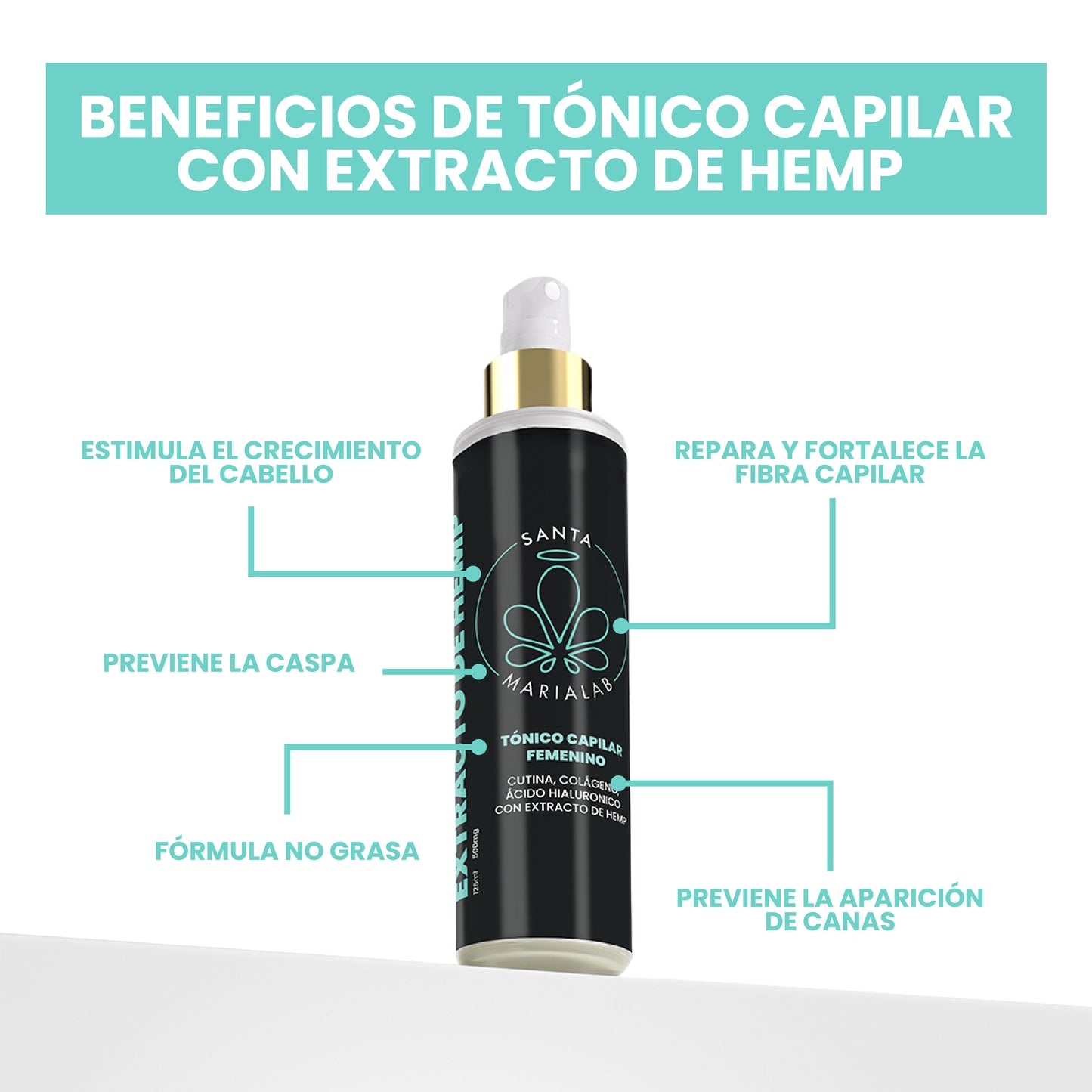 Tónico Capilar con Extracto de Hemp para Mujer (500 mg) - 125 ml